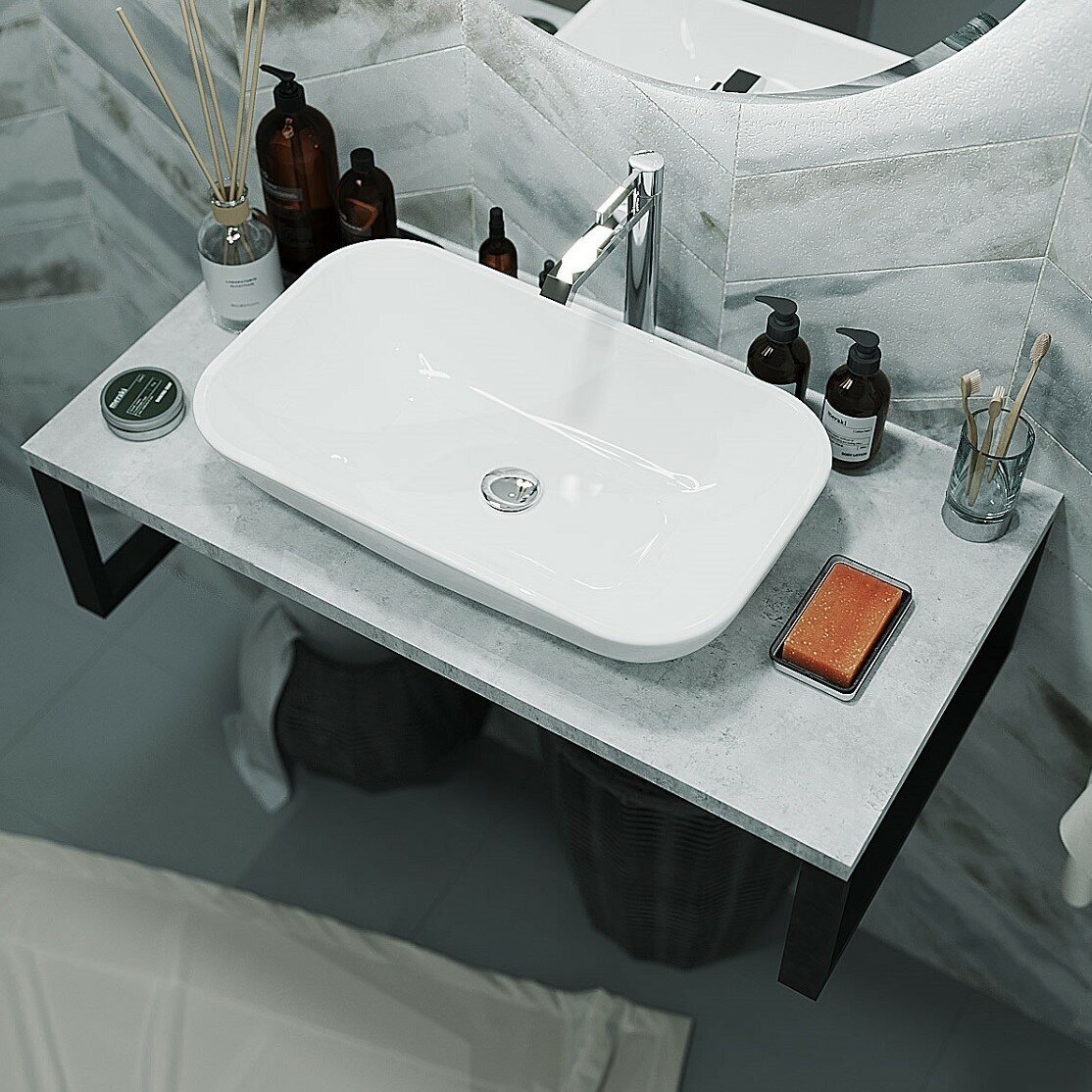 Столешница в ванную под раковину GRUNGE LOFT 90 см Подвесная цвет Бетон светлый У85840