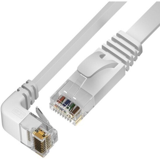 GCR Патч-корд плоский Gcr 2.0m, UTP медь кат.6, белый, верхний угол, ethernet high speed 10 Гбит/с, RJ45, T568B (-54630)