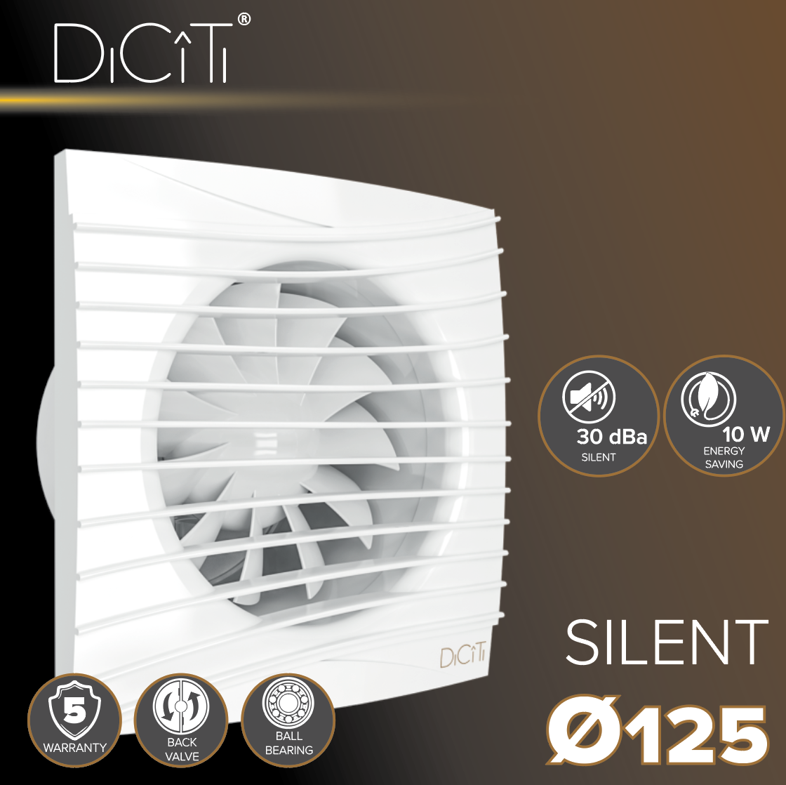 Вентилятор осевой вытяжной Diciti Silent 5C D125 мм 30 дБ 180 м3/ч обратный клапан цвет белый - фотография № 4