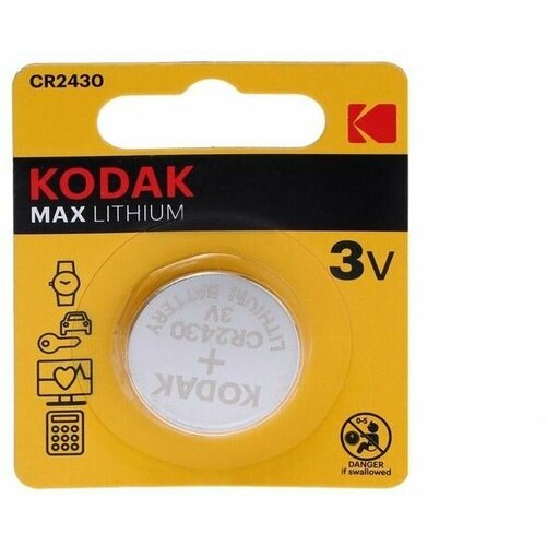 Батарейка литиевая Kodak Max, CR2430-1BL, 3В, блистер, 1 шт. батарейка литиевая kodak max cr1632 1bl 3в блистер 1 шт 9579256