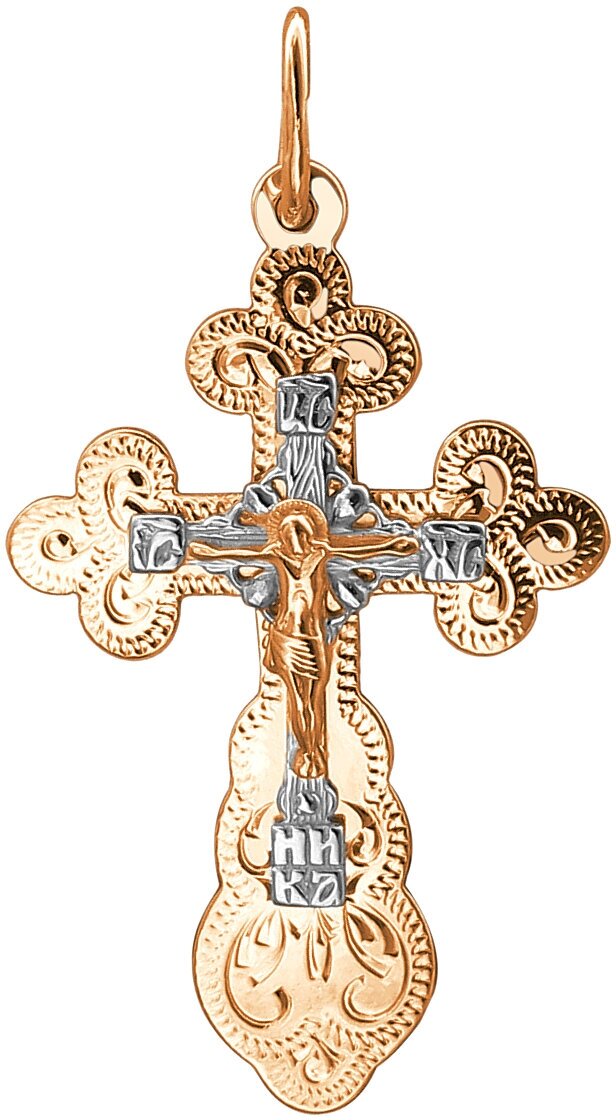 Крестик Эстет, комбинированное золото, 585 проба