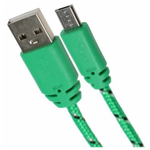 Кабель LuazON, microUSB - USB, 1 А, 0,9 м, оплётка нейлон, зелёный