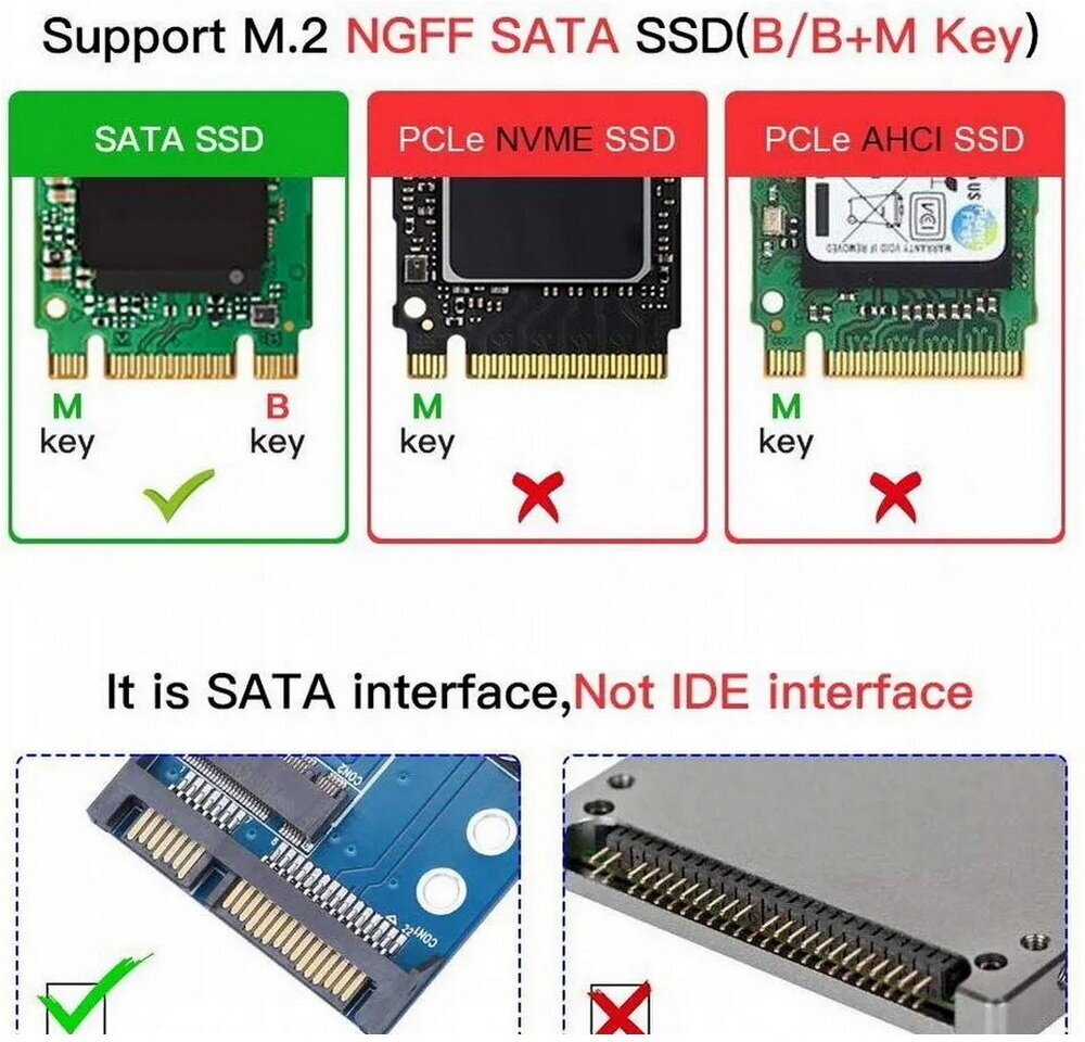 Адаптер M2 ngff (B + M Key M2) в SSD с SATA