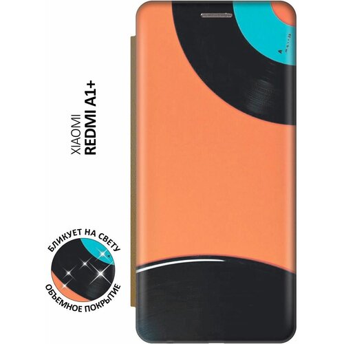 Чехол-книжка Пластинки на оранжевом на Xiaomi Redmi A1+ / Сяоми Редми А1 Плюс с эффектом блика золотой чехол книжка пластинки на оранжевом на xiaomi redmi 6 сяоми редми 6 с эффектом блика золотой