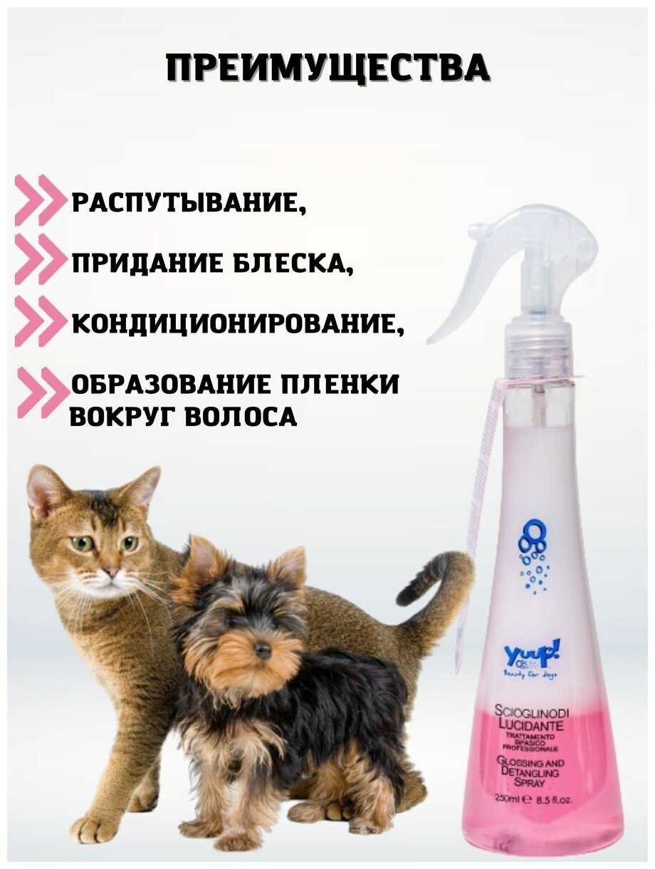 Yuup! PROFESSIONAL Спрей 2х-фазный для Распутывания Колтунов и Придания Блеска Шерсти, флакон 250 мл — фото 1
