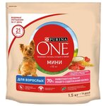 Сухой корм для собак Purina ONE для ухода за ротовой полостью, говядина, с рисом 1.5 кг (для мелких пород) - изображение