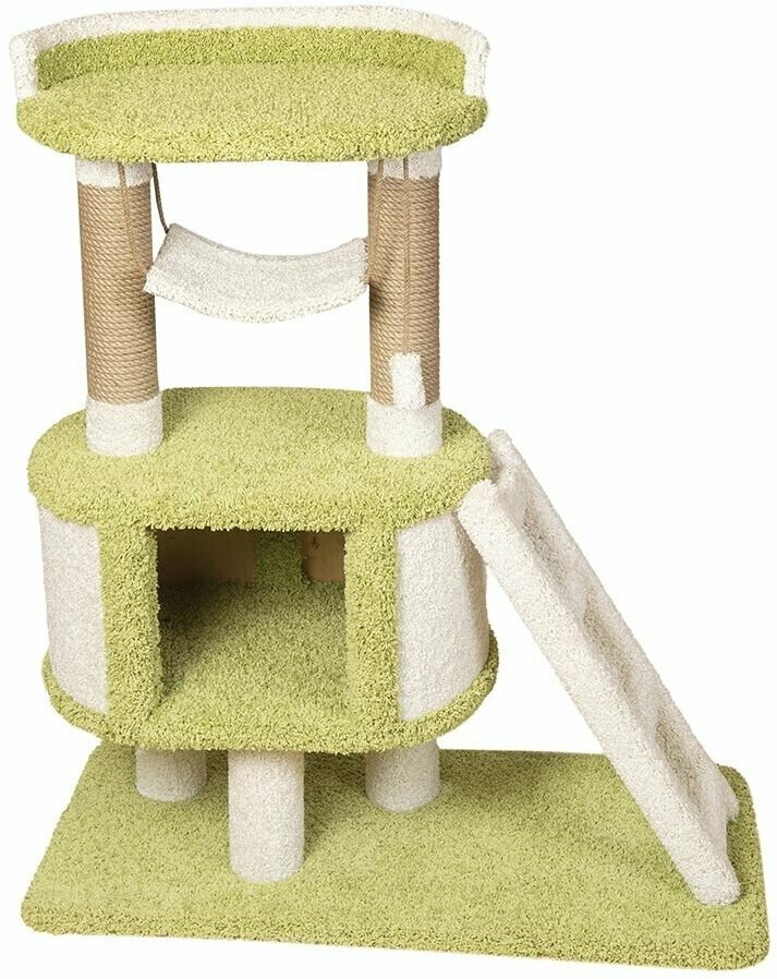 Высокая когтеточка-столбик с домиком и лежанкой для кошек "Игруля" зелёный - фотография № 5
