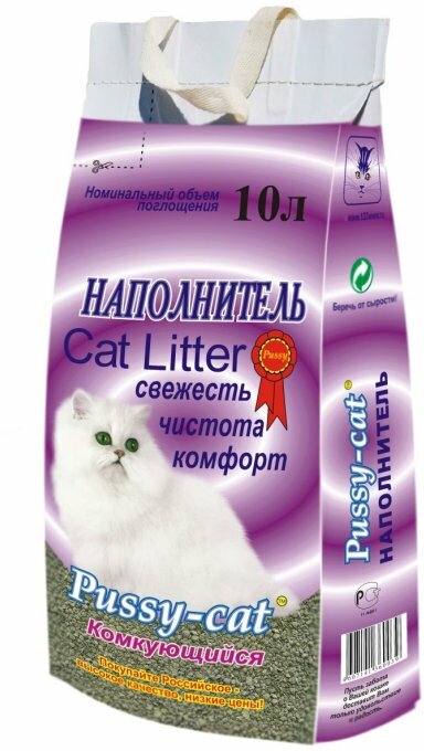 Наполнитель PUSSY-CAT для кошачьего туалета, комкующийся, 10л