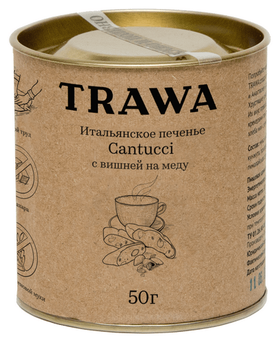 Trawa Печенье Кантуччи с вишней на меду 50 гр - фотография № 2