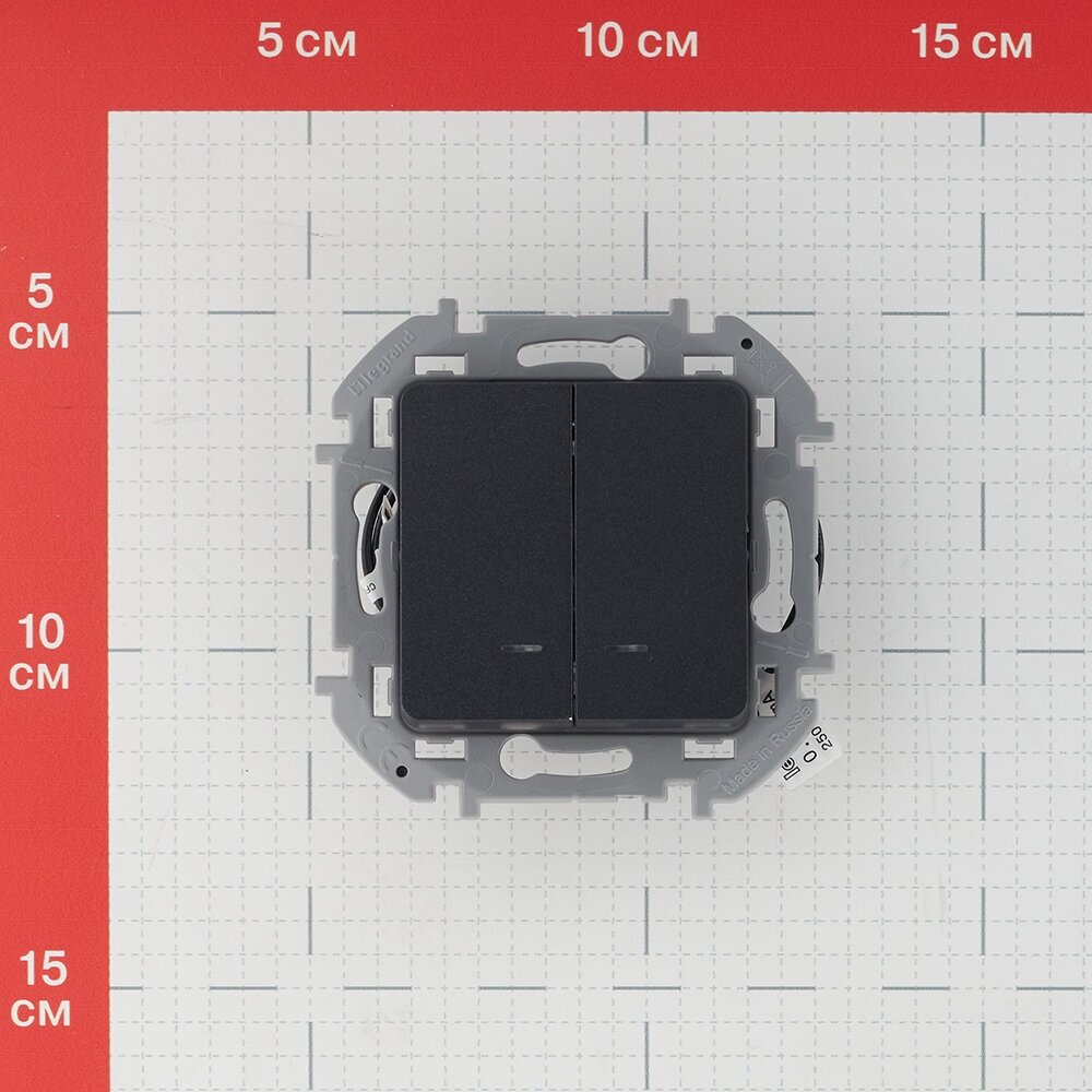 Выключатель двухклавишный с подсветкой антрацит 673633 LEGRAND INSPIRIA - фотография № 5