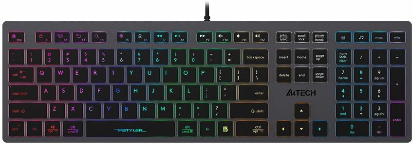 Клавиатура A4TECH Fstyler FX60, USB, серый [fx60 grey / neon]