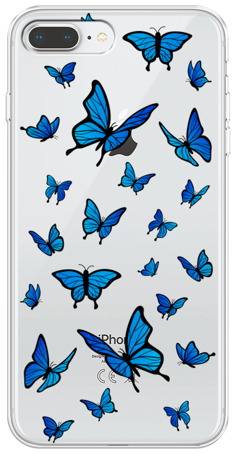 Силиконовый чехол на Apple iPhone 8 Plus / Айфон 8 Плюс "Синие бабочки", прозрачный
