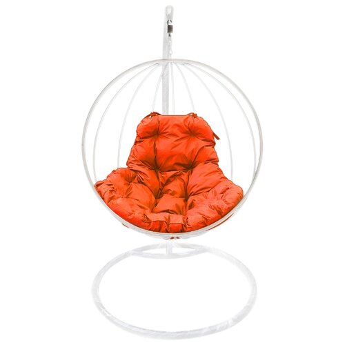 фото Белое подвесное кресло "круглое" с оранжевой подушкой m-group