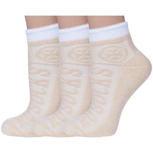 фото Комплект из 3 пар женских махровых носков rusocks (орудьевский трикотаж) бежевые, размер 23-25 (36-39)