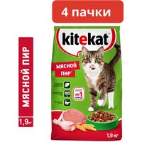 Корм сухой для кошек "Kitekat", мясной пир, 1,9кг. х 4шт.