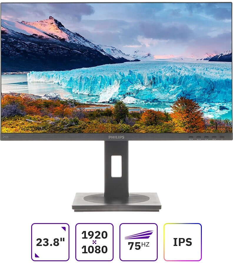 Монитор 23,8" Philips 242S1AE, FHD, IPS, VGA, DVI, HDMI, DP Черный 242S1AE/00 - фото №11