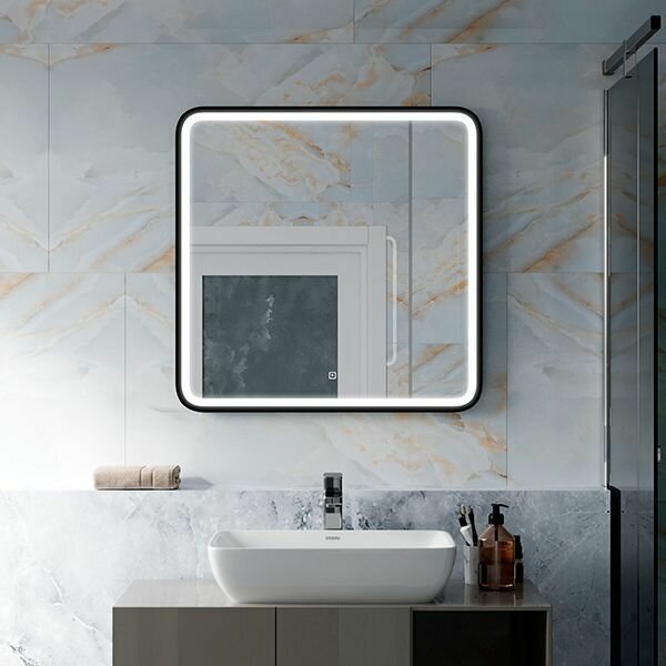 Зеркало для ванной комнаты с LED подсветкой Premier Black 80*80, квадратное с сенсорным управлением