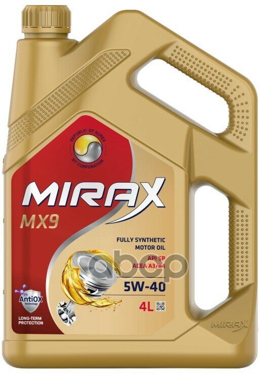 MIRAX Масло Моторное Синтетическое Mirax Mx9 Sae 5W-40 Acea A3/B4 Api Sp 4Л