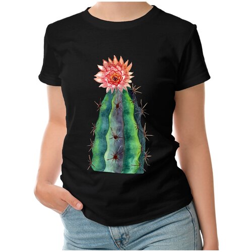 Женская футболка «кактус» (XL, темно-синий)