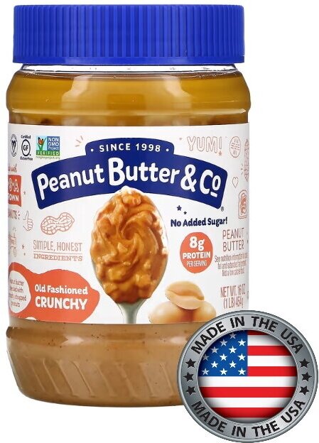 Peanut Butter & Co, арахисовая паста, классический рецепт с хрустящими кусочками арахиса, 454 г