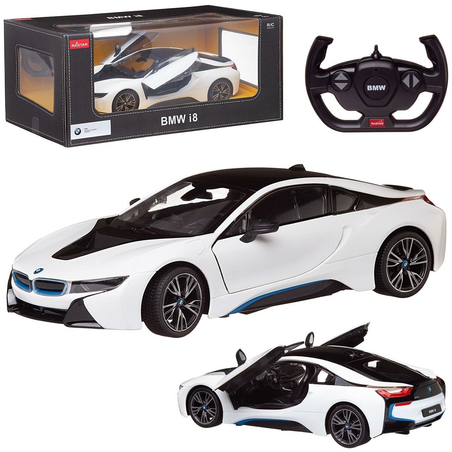 Машина р/у 1:14 BMW i8, вручную открывающиеся двери, цвет белый 2.4G