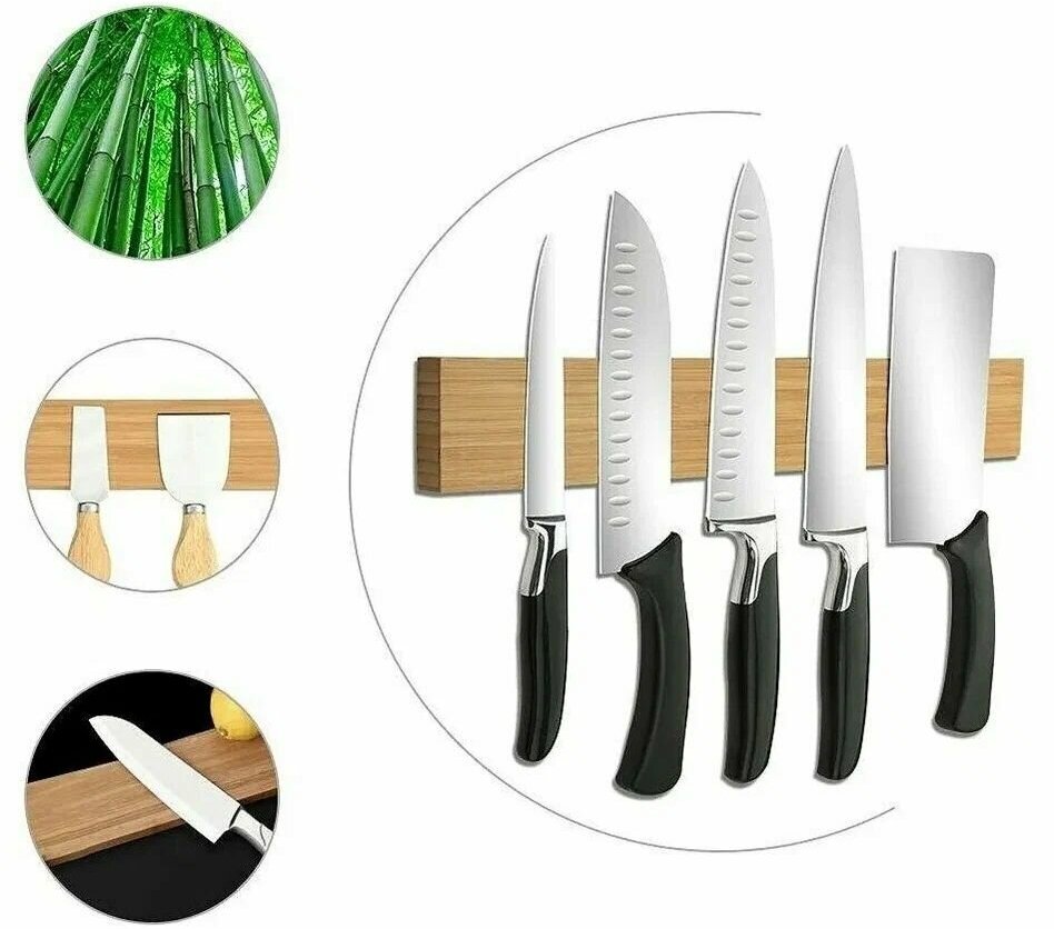 Магнитный держатель для ножей в деревянном исполнении (бамбук)