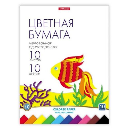 Бумага цветная односторонняя А4, 10л, 10цвErichKrause, мелованная, клеевое скрепление 9444860 бумага цветная erichkrause artberry а4 10 листов 10 цветов клеевое скрепление мелованнаяв наборе4шт