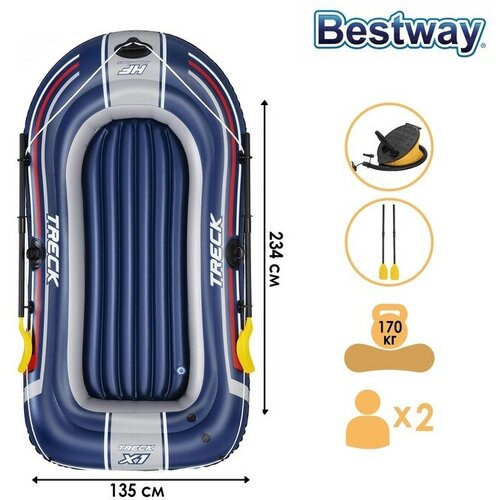 лодка надувная bestway 228 х 121 cм весла и насос в комплекте 61083 Надувная лодка с вёслами и насосом, 234 х 135 см, 61083 Bestway