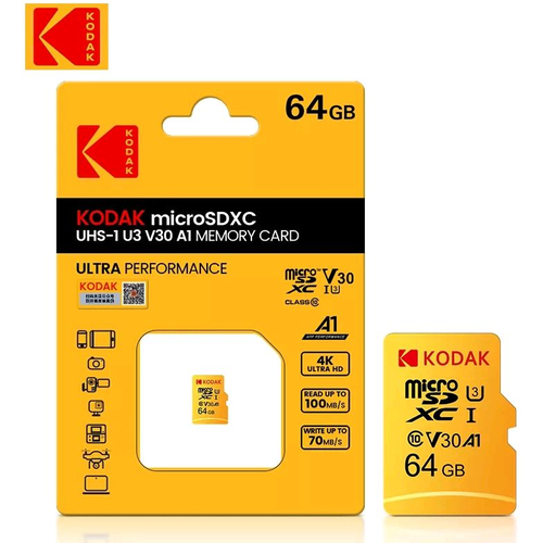 Карта памяти Kodak Micro SD класс 10 UHS-1 U3 V30 A1 64 ГБ 4K карта памяти micro sd u3 128 гб 64 гб 32 гб карта памяти sd tf флэш карта 32 гб 64 гб 128 гб u3 высокоскоростная карта памяти класса 10 для телефона