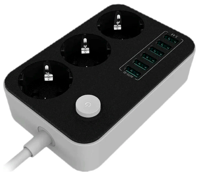 Удлинитель сетевой/ 6 USB USB 41A быстрая зарядка/ 3 розетки / Стабилизатор /Защита от перенапряжения / Черный