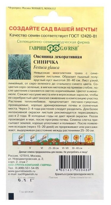 Семена Гавриш Альпийская горка Овсяница ледниковая Синичка 01 г