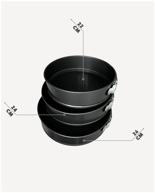 Формы для выпечки разъемные металлические набор из 3 штук с антипригарным покрытием / набор колец для запекания