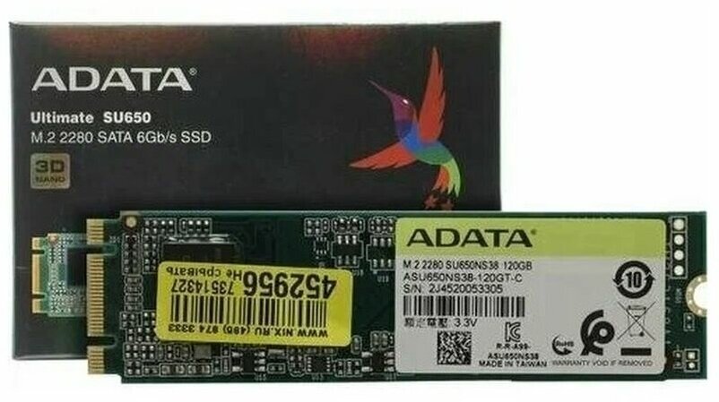 Твердотельный накопитель ADATA Ultimate SU650 120 ГБ M2 ASU650NS38-120GT-C