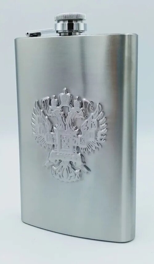 Фляжка 296мл 10oz металл гравировка Герб России, плоская для алкоголя воды, армейская походная, нержавеющая сталь, подарок мужчине на новый год
