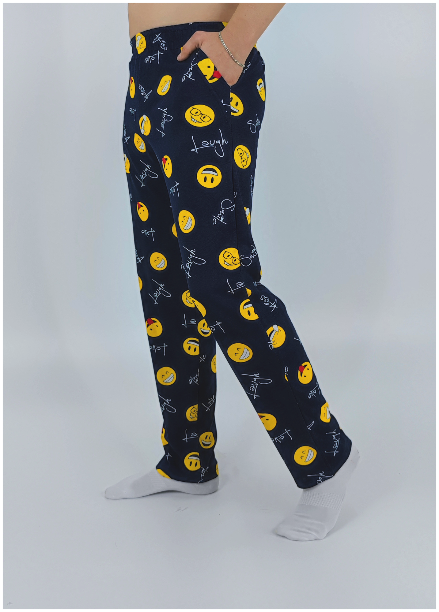 Мужские брюки ARISTARHOV Смайлик желтый, синий, размер 46 - фотография № 1