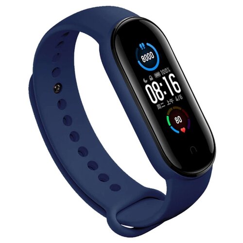 фото Силиконовый ремешок для xiaomi mi band 5 (sport) / спортивный ремешок на фитнес трекер сяоми ми бэнд 5 (спорт) темно-синий pastila