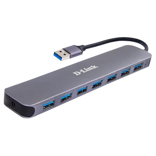 USB-концентратор D-Link DUB-1370/B1A, разъемов: 7, серый концентратор usb 3 0 d link dub 1370 7 x usb 3 0 черный