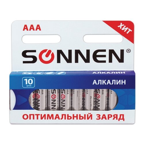 фото Набор батареек "sonnen", aaa (lr03), 10 штук, алкалиновых, 1,5 в