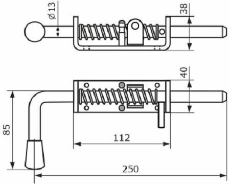 Засов для ворот, калиток пружинный (110) 250 мм с проушиной, цвет цинк - фотография № 2