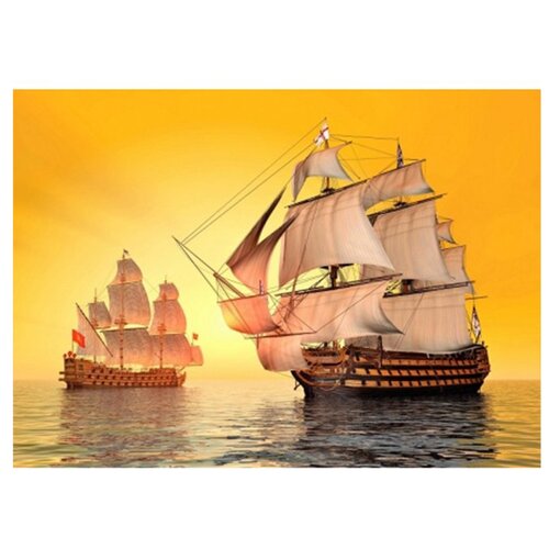 Купить Рыжий кот Картина по номерам Два корабля в океане 40x50 см (Х-6612), Картины по номерам и контурам