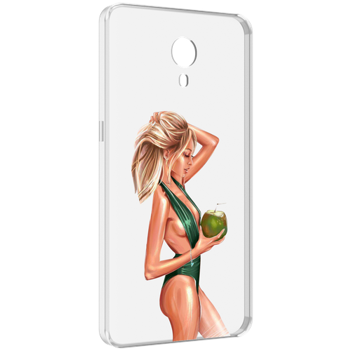 Чехол MyPads девушка-с-кокосом-в-зеленом-купальнике женский для Meizu M3 Note задняя-панель-накладка-бампер