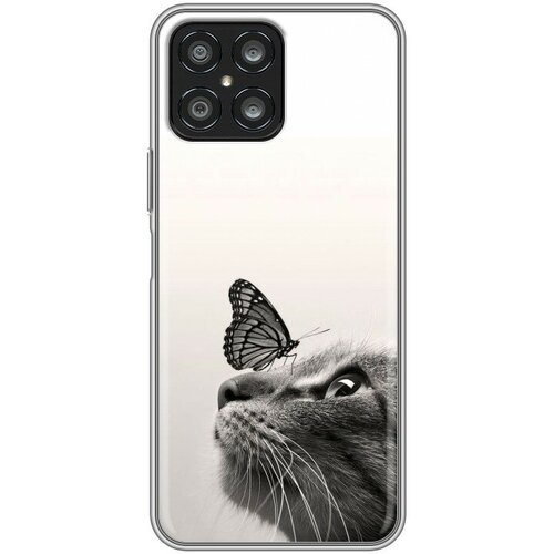 Дизайнерский силиконовый чехол для Хонор Х8 / Huawei Honor X8 Кот и бабочка