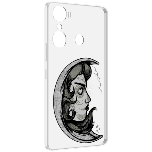 Чехол MyPads черно белая луна с лицом для Infinix Hot 12 Pro задняя-панель-накладка-бампер