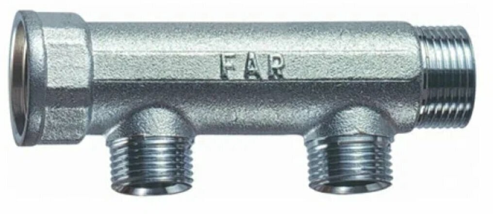 Коллектор FAR 1" (ВР-НР) с 2 отв. 1/2" ВР (межосев. 50 мм)