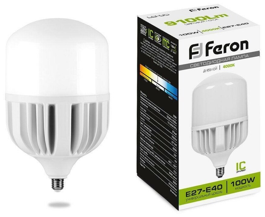 Лампа светодиодная Feron E27-E40 100W 4000K матовая LB-65 38219