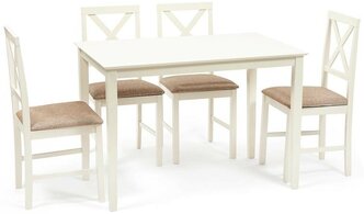 Обеденный комплект Хадсон (стол + 4 стула)/ Hudson Dining Set (13 692) TetChair дерево гевея/мдф, стол: 110х70х75см / стул: 44х42х89см, ivory white (слоновая кость), ткань кор.-зол