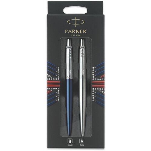 Набор Parker Jotter London: шариковая ручка Blue + гелевая ручка Stainless Steel, 1,0мм, кнопочный механизм, блистер