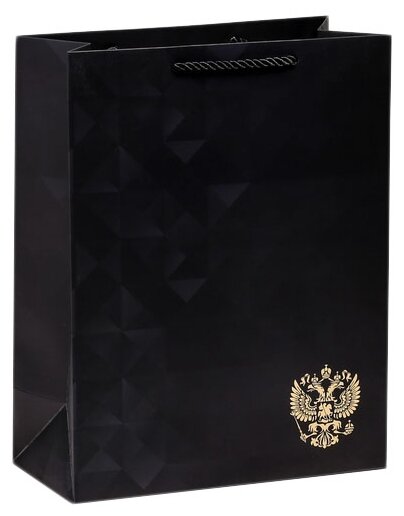 Пакет подарочный черный с гербом «Отечество наше» вертикальный, 25 × 32 × 12 см
