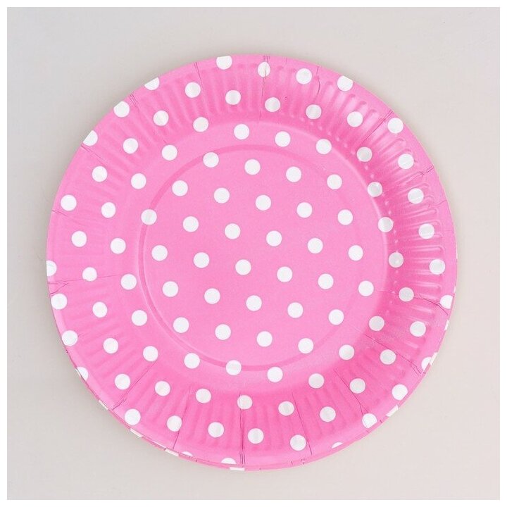 Тарелки бумажные «Горох», цвет розовый, в наборе 6 штук