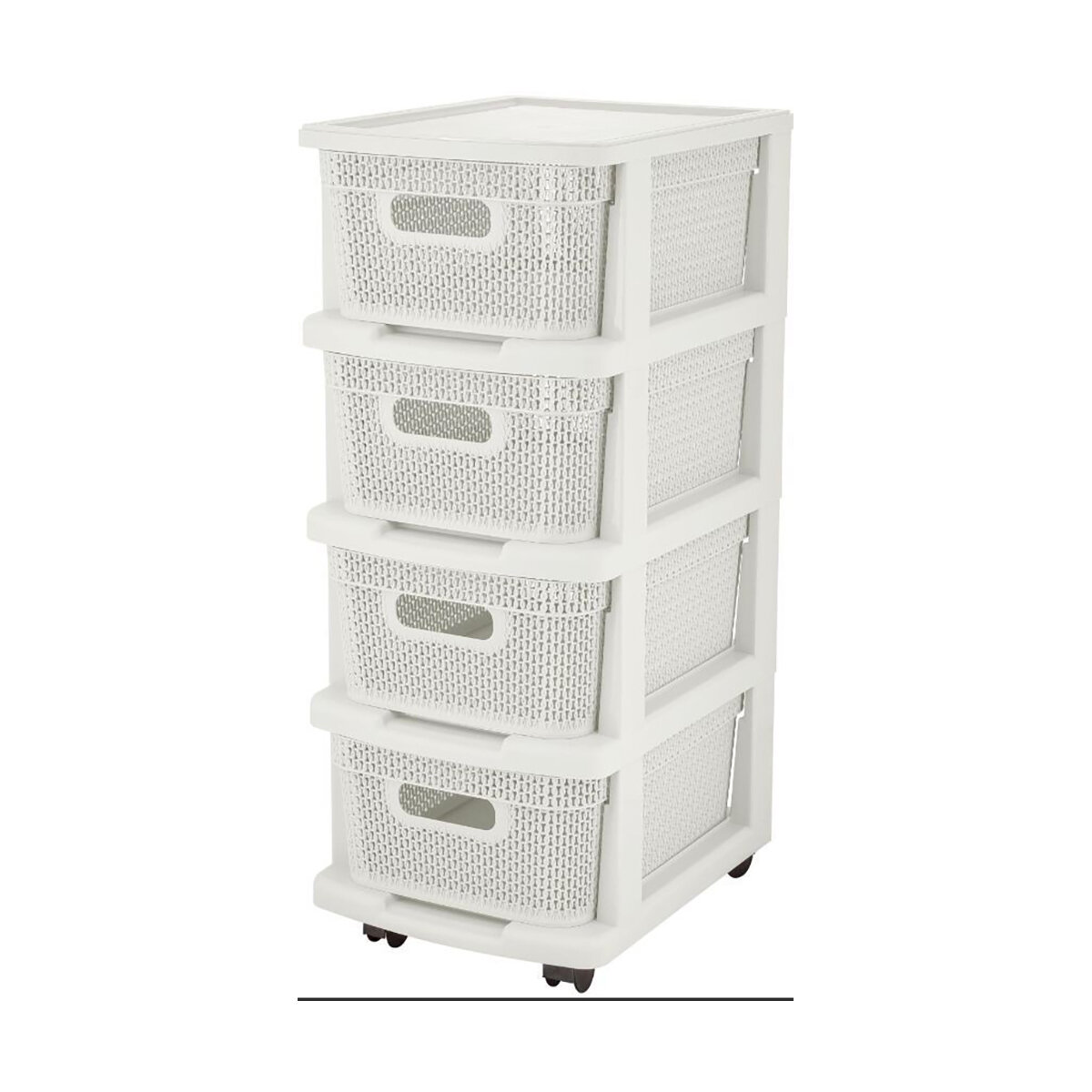 фото Комод четырехсекционный на колесах Keeplex Ajur, 37 x 30 x 69 см, с корзинами, белое облако